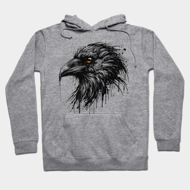 Portrait of a Raven Dripping Ink Hoodie by Gazpakio